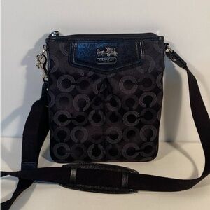 NEW NEW Coach Black Op Art Canvas and Patent Leather Madison Crossbody Bag Teal
